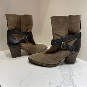 Aquatalia Suede Leather Brown Gray Buckle Ankle Booties 10